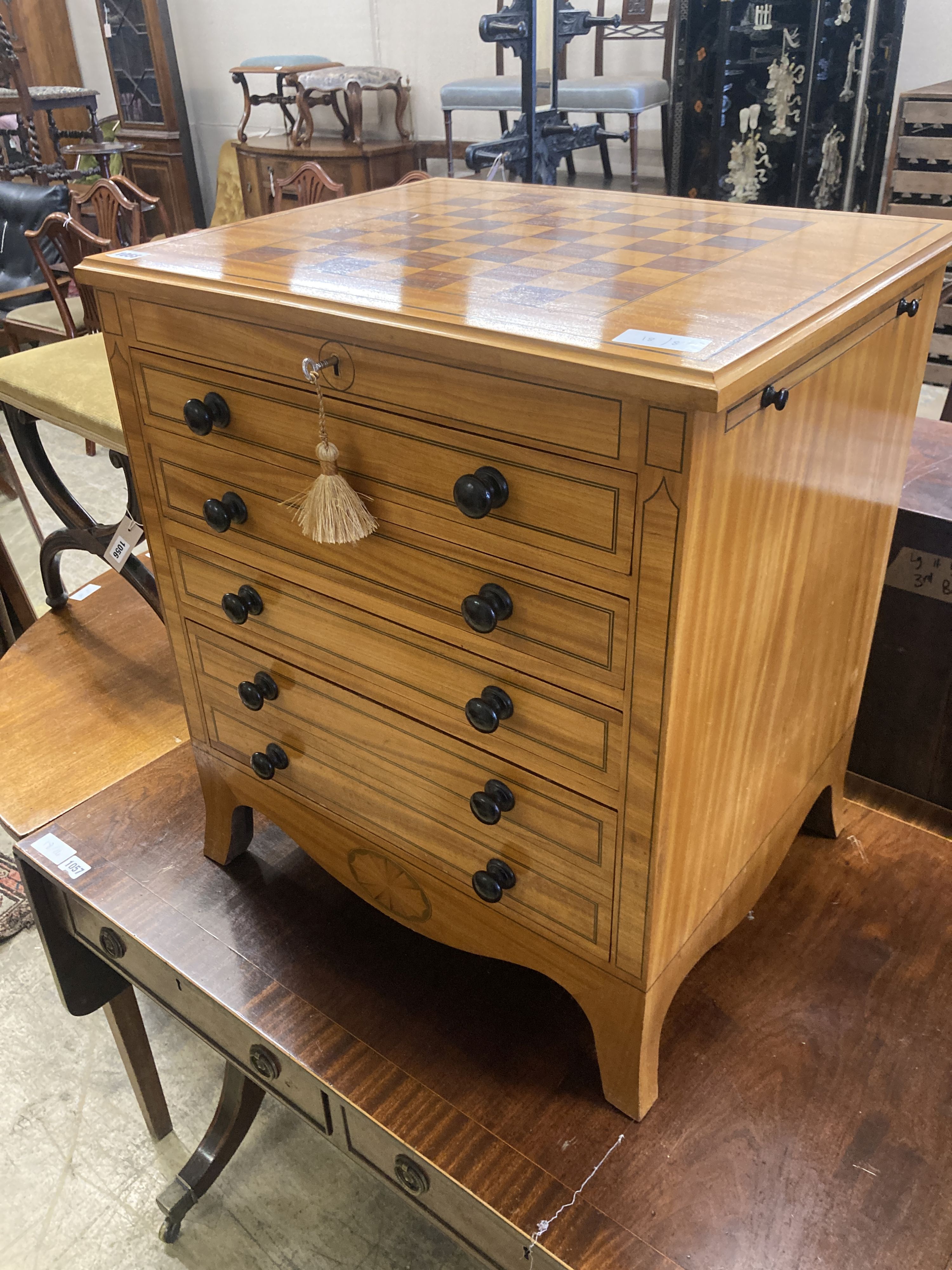 Carlos Lopez. A contemporary satinwood games / work chest, width 56cm, depth 45cm, height 63cm